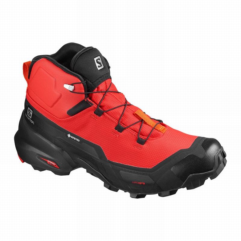 Salomon Singapore Mens Hiking Boots - CROSS HIKE MID GORE-TEX Black/Red Orange | 29163-KHPQ